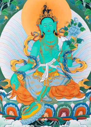 Green Tara Art | Female Buddha Thangka | Bodhisattva