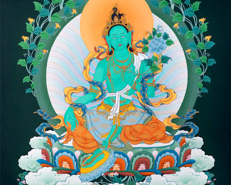 Green Tara Art | Female Buddha Thangka | Bodhisattva