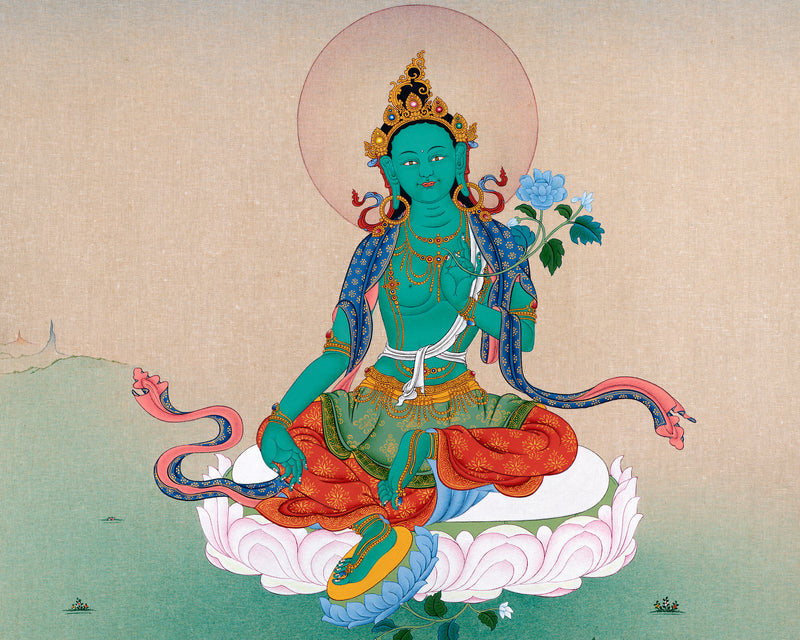 Green Tara | Tibetan Thangka Painting | Handmade Tara Art
