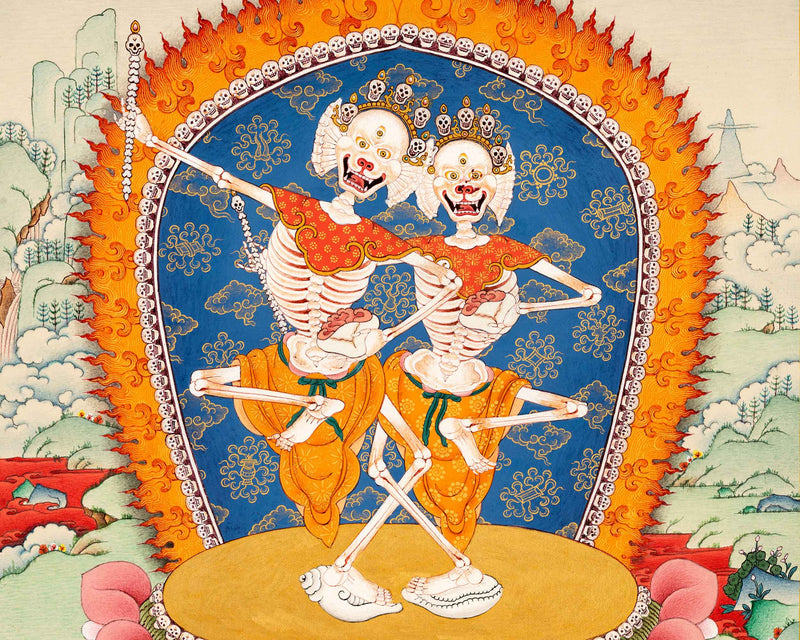 Citipati Thangka, The Dancing Skeletons of Tibetan Buddhism