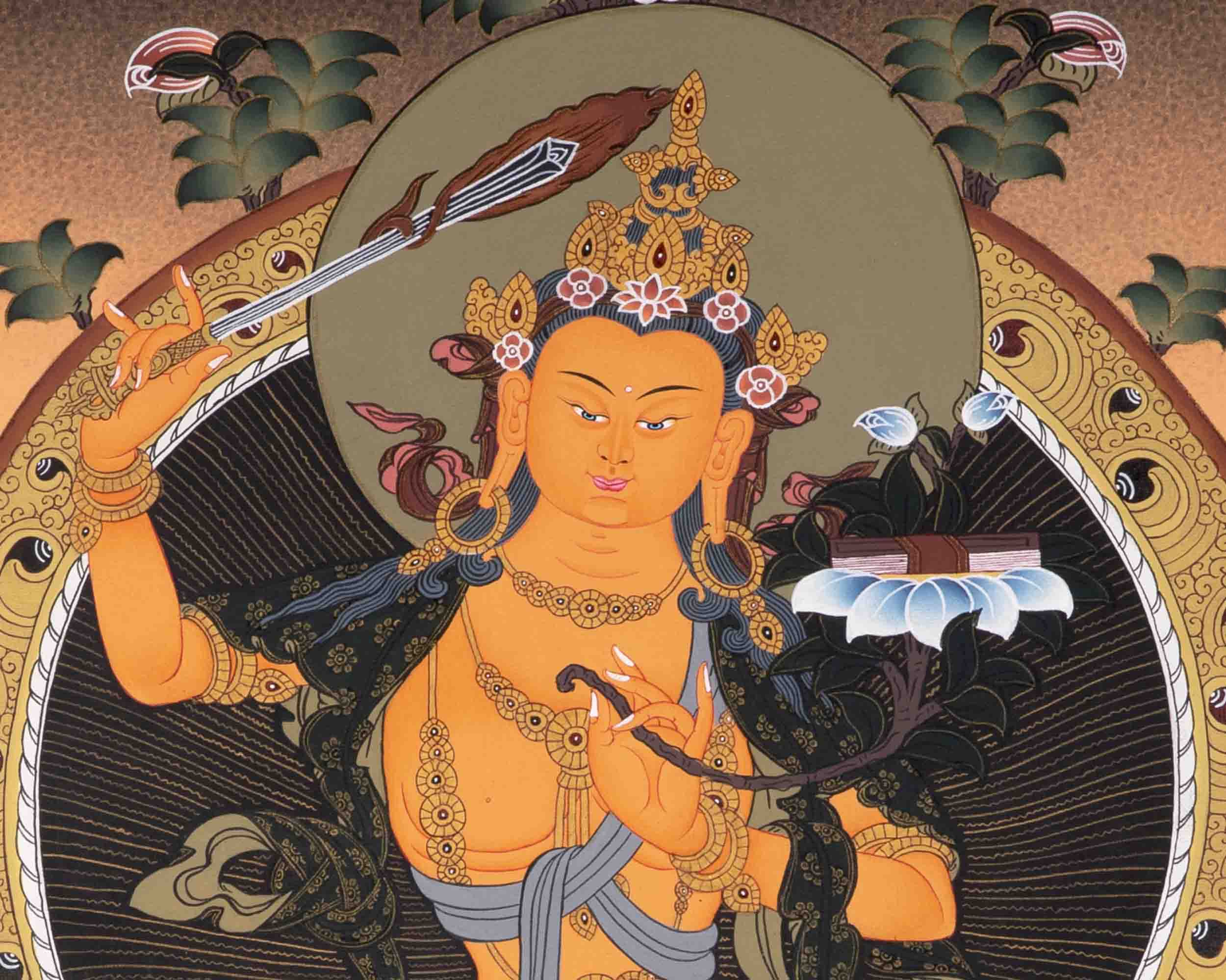 Manjushree With Purple Flower Brocade | Mindfulness Meditation Object