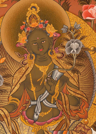 Religious Green Tara Thangka | HandPainted Wall Hanging Thangka