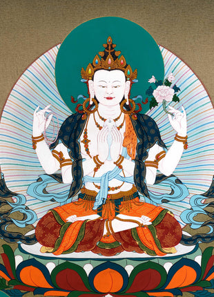 Chenrezig With Manjushri And Vajrapani | Bodhisattva Thangka