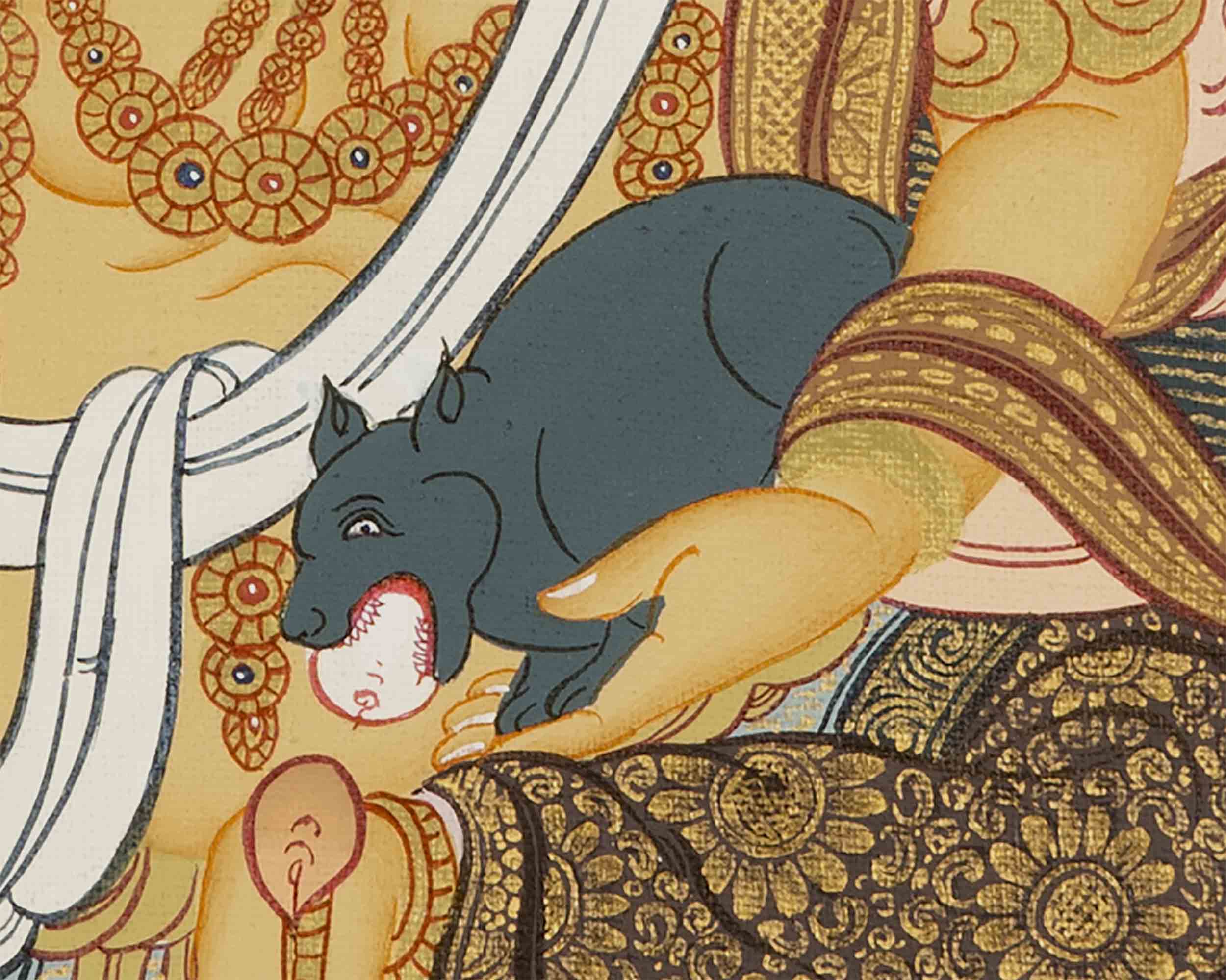 Yellow Dzambala Thangka | Kubera Tibetan Buddhist Thangka