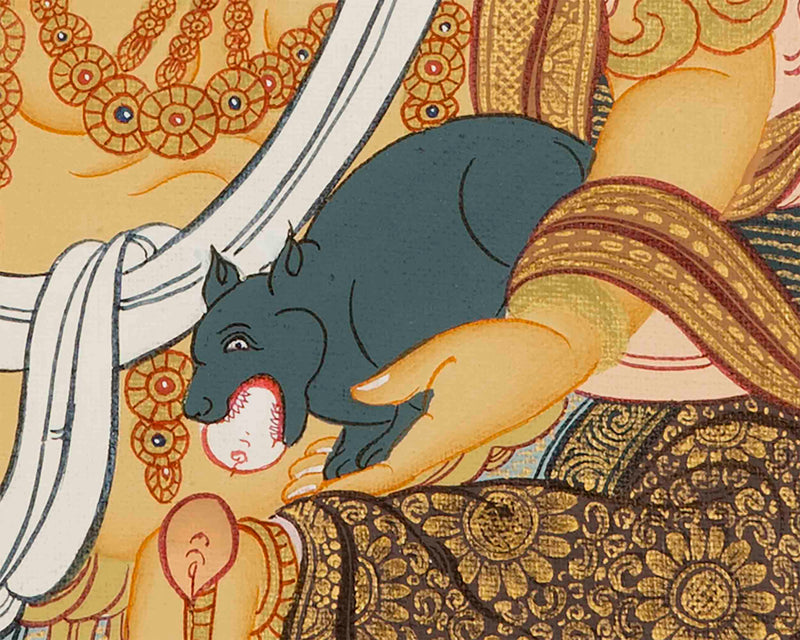 Yellow Dzambala Thangka | Kubera Tibetan Buddhist Thangka