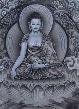 Traditional Siddhartha Gautama Drawing On Canvas | Nepali Pauba Painting Print Of Historical Buddha