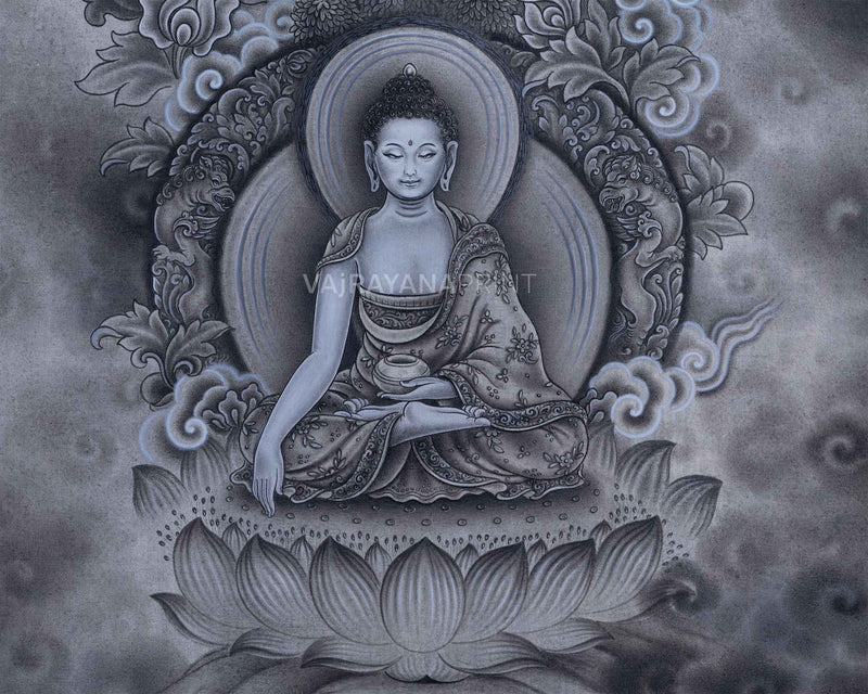 Traditional Siddhartha Gautama Drawing On Canvas | Nepali Pauba Painting Print Of Historical Buddha