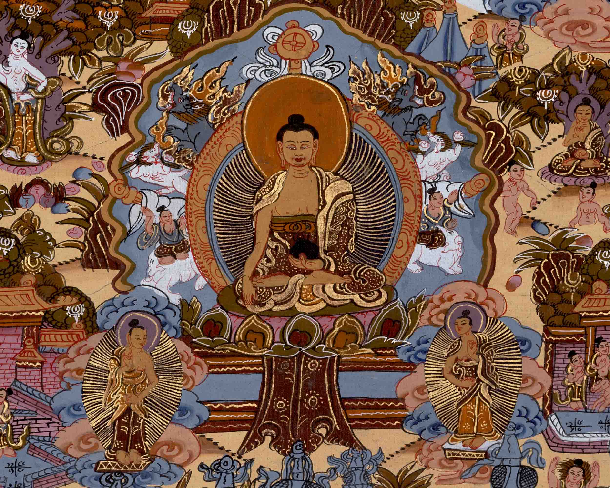 Buddha Life Story Thangka | Religious Buddhist Thangka