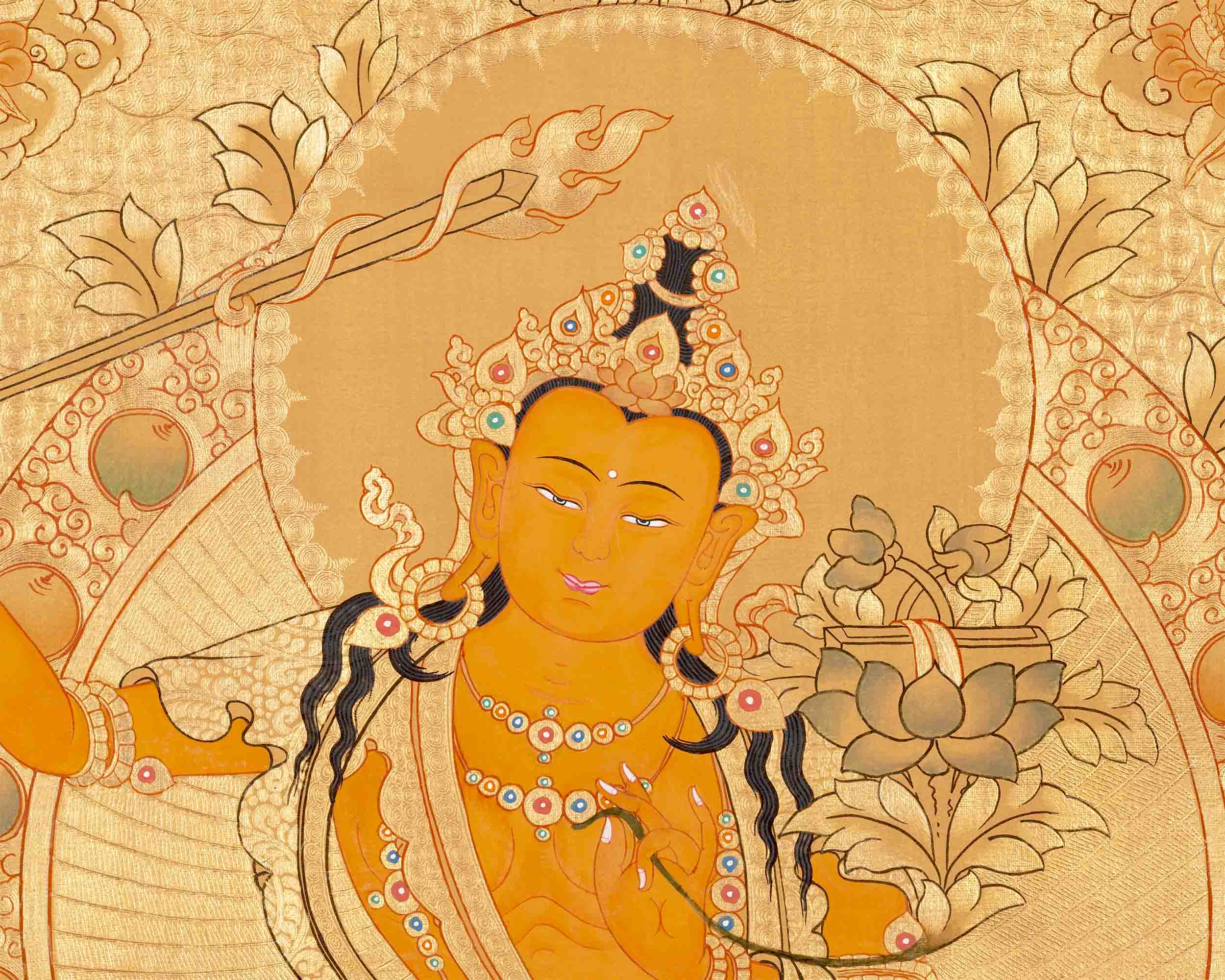 Hand Painted Full 24K Gold Manjushree Thangka | Wall Hanging Decor