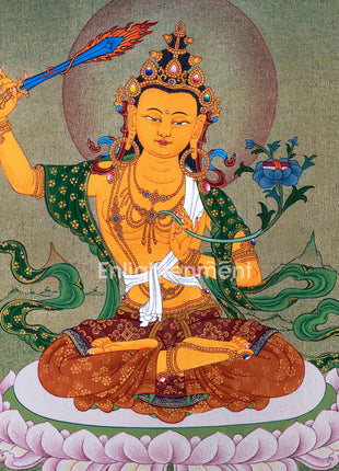 Manjushri, The Tibetan Wisdom Deity Himalayan Thangka | Traditional Himalayan Bodhisattva Art