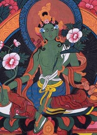 Green Tara Thangka | Religious Buddhist Painting | Wall Decors