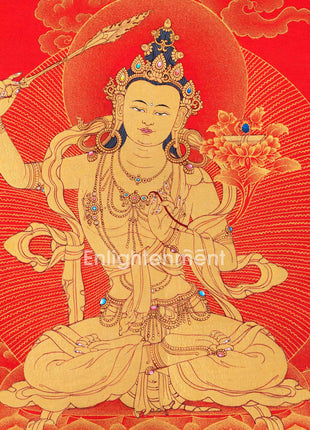 Manjushri, The Buddhist Deity Of Wisdom Thangka | Himalayan Buddhist Sacred Art For Meditation