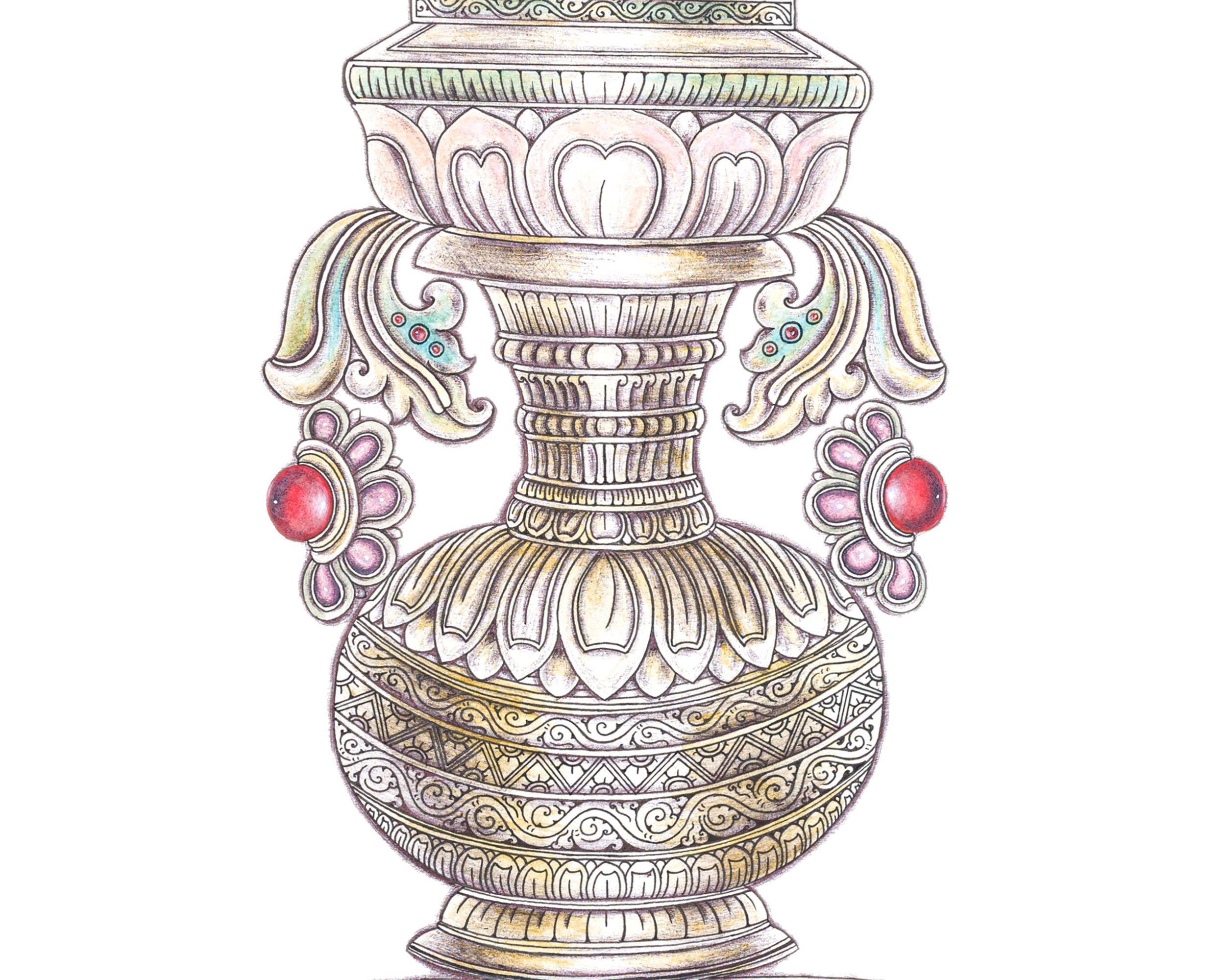 High-Quality Candle Dhale Thangka Print | Candle Stand Thangka Print for Enlightened Reflection