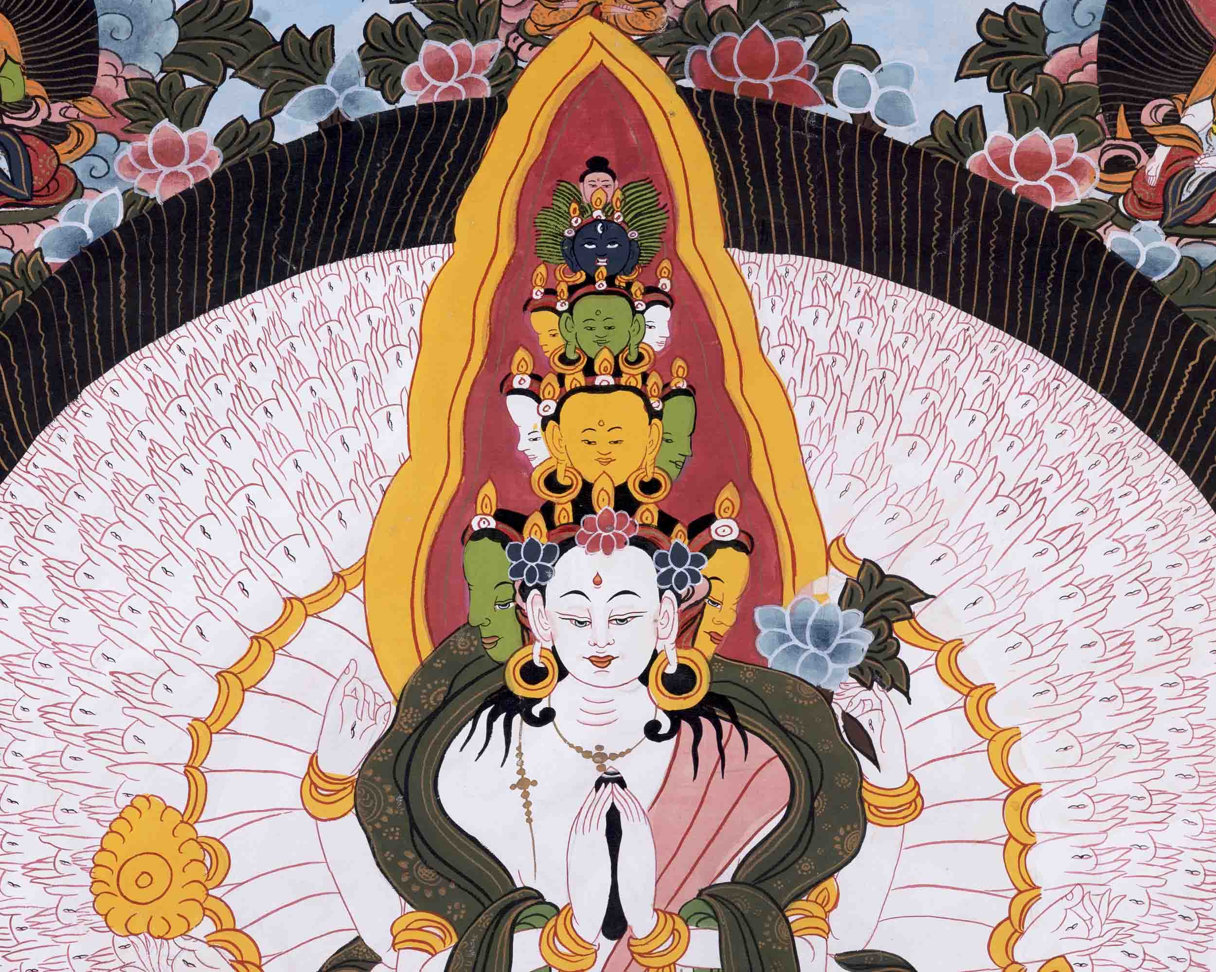 1000 Armed Avalokiteshvara | Traditional Tibetan Thangka | Wall Decors