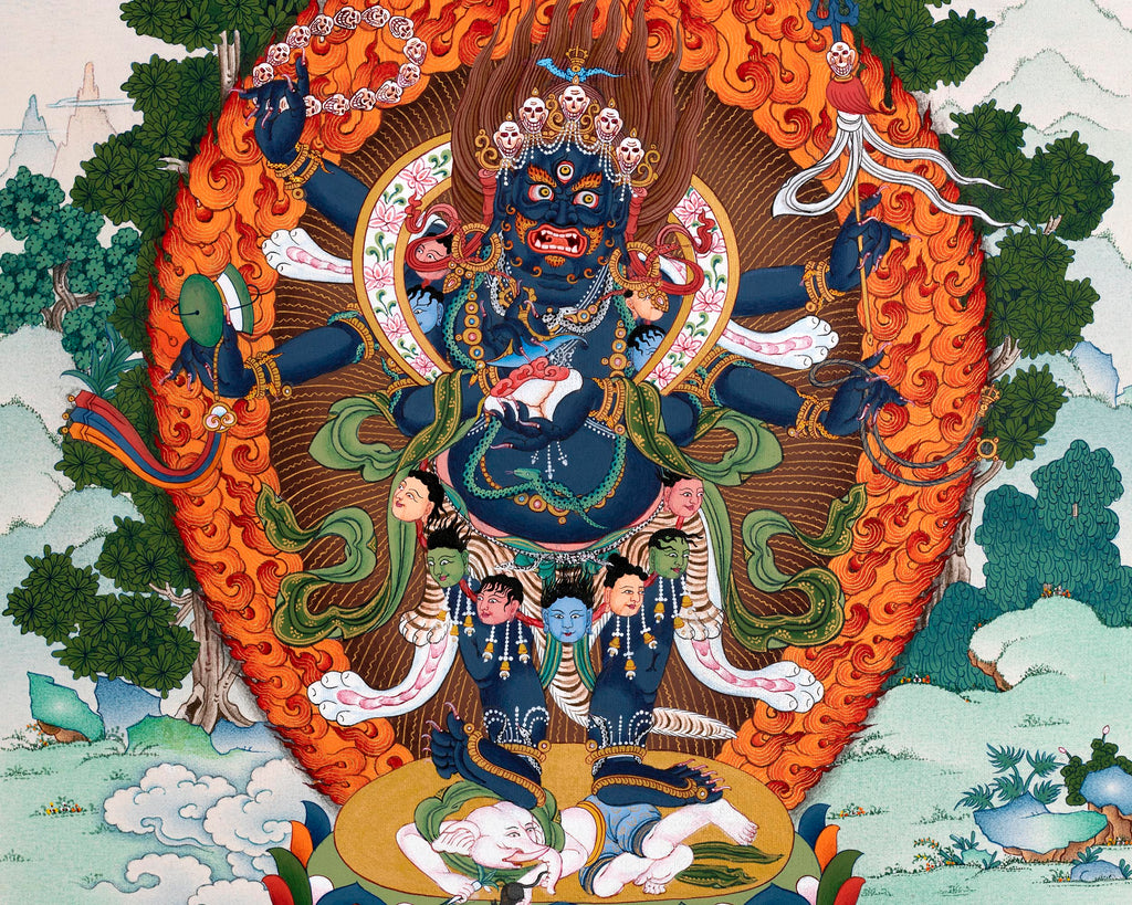 6 Armed Mahakala Thangka Buddhist Wrathful Deity Painting 