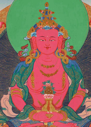 Red Amitayus Buddha Thangka | Religious Hand Painting | Wall Decors