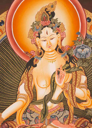Female Bodhisattva Art | White Tara Thangka | Religious Wall Decors