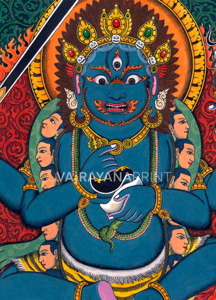 Traditional Newari Pauba Print Of 4 Armed Mahakala | High-Quality Giclee Print For Meditation