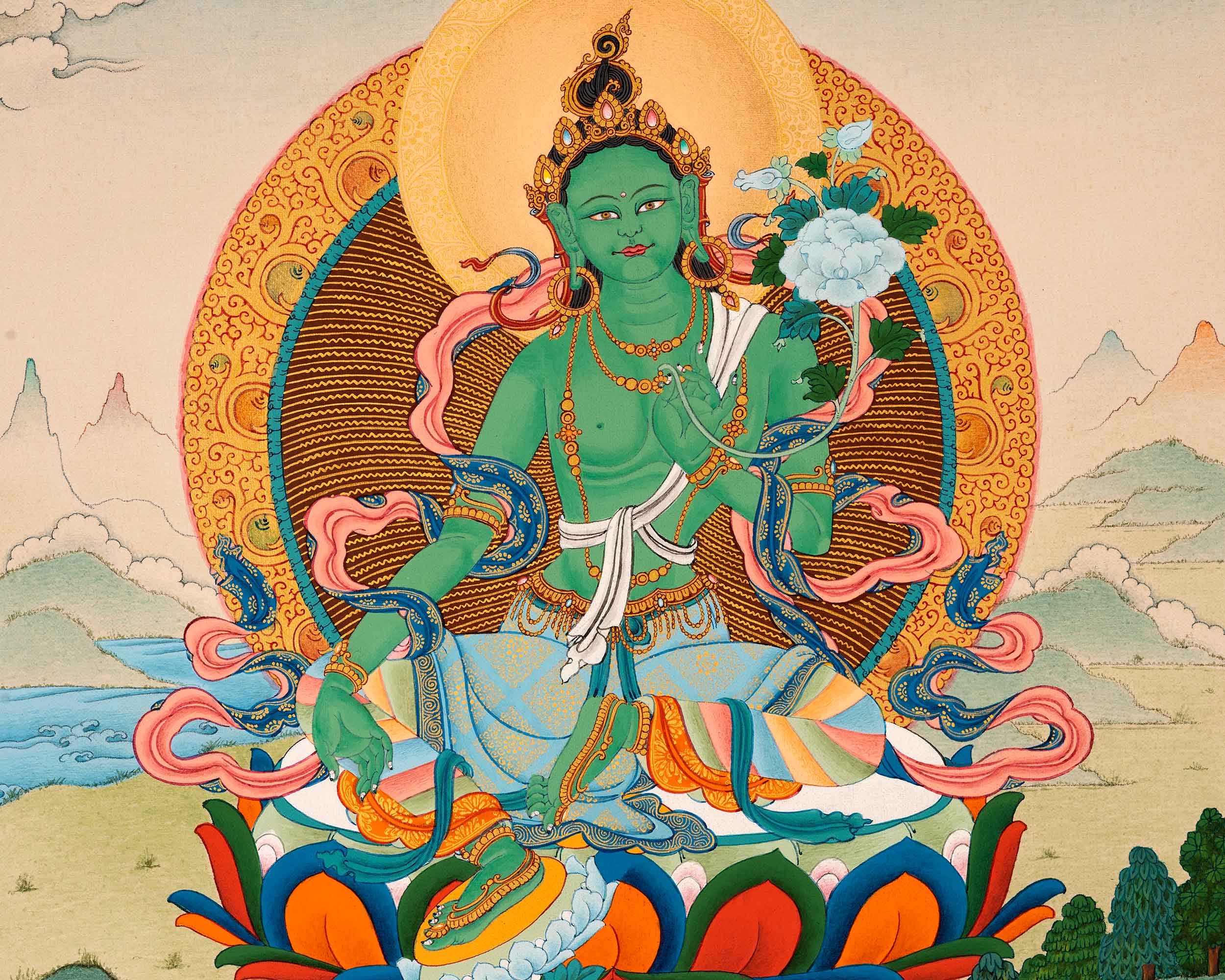 Green Tara Nepal Thangka | Traditional Tibetan Buddhist Painting