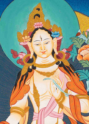 White Tara | Female Bodhisattva Thangka | Religious Buddhist Paint
