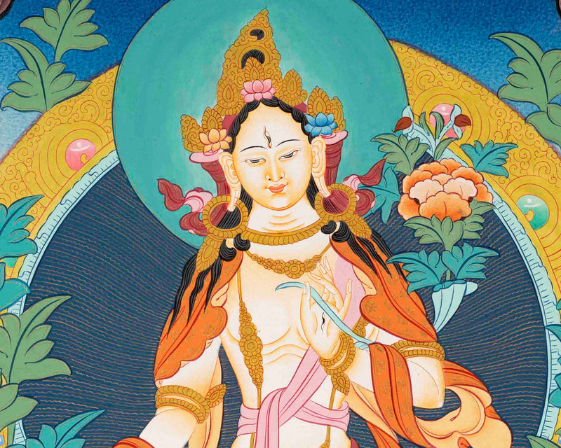 White Tara | Female Bodhisattva Thangka | Religious Buddhist Paint