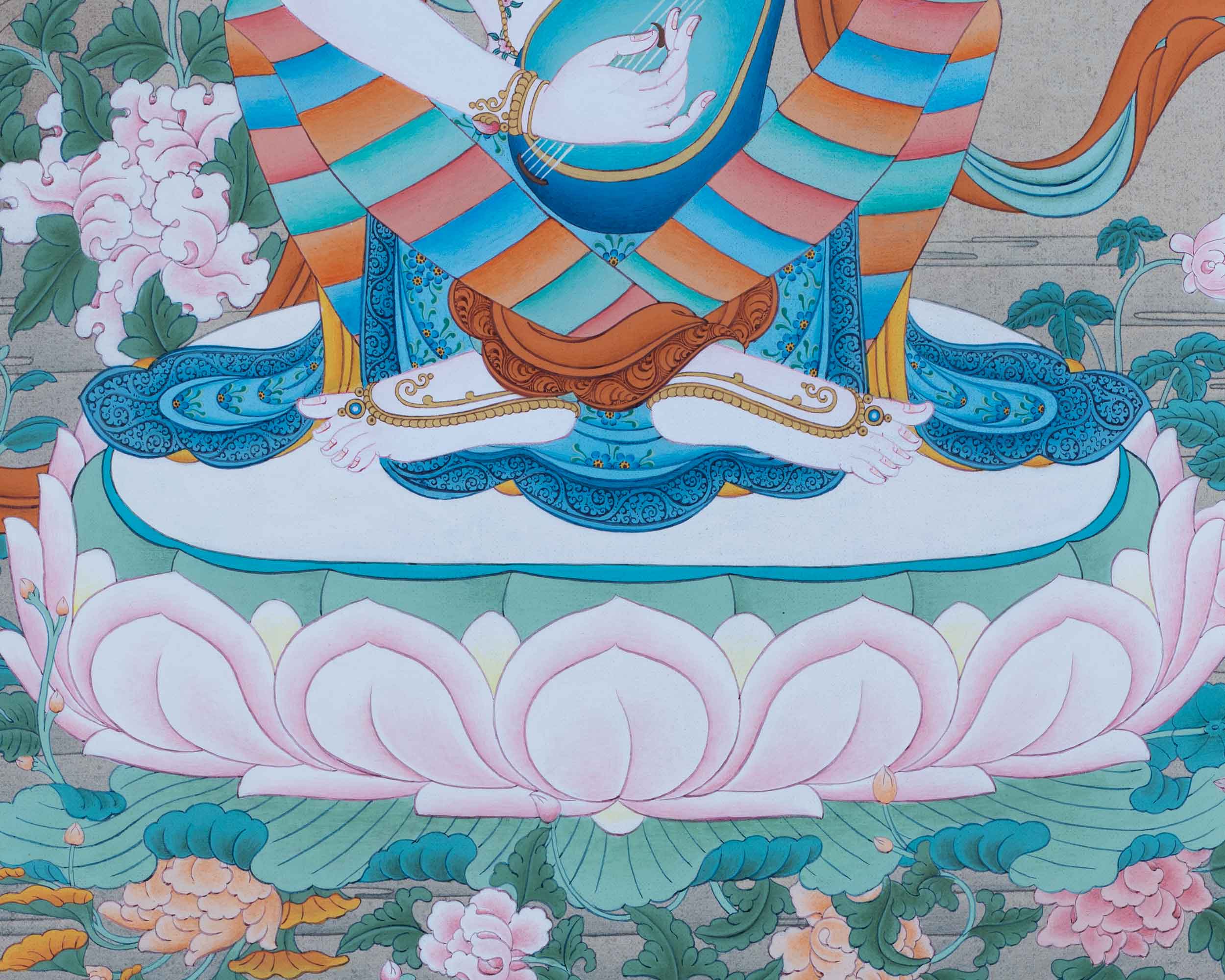 Tibetan Dakini Thangka For Saraswati Mantra Practice | Traditional Himalayan Thangka On Cotton Canvas