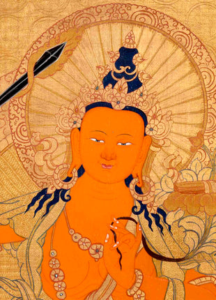 Gold Manjushree Thangka | Hand Painted Bodhisattva Art