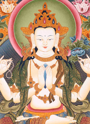 Avalokiteshvara Chengrezig | Wall Hanging Yoga Canvas Thangka