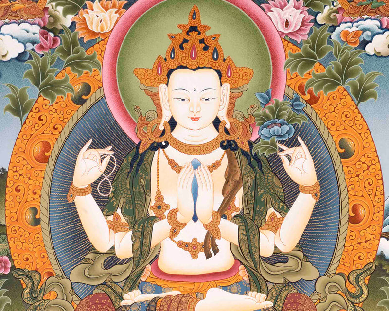 Avalokiteshvara Chengrezig | Wall Hanging Yoga Canvas Thangka