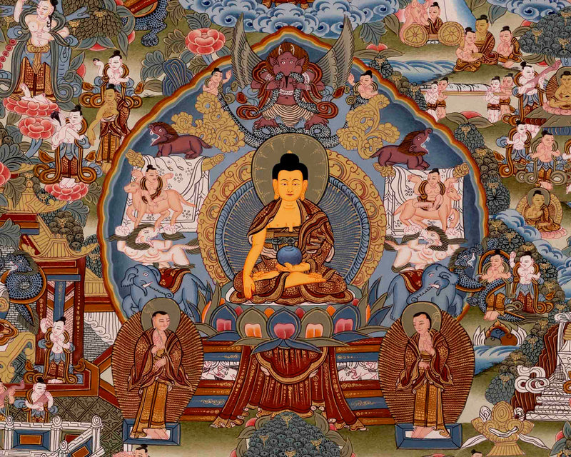 Gautam Buddha's Life Story | Religious Buddhist Thangka | Wall Decors