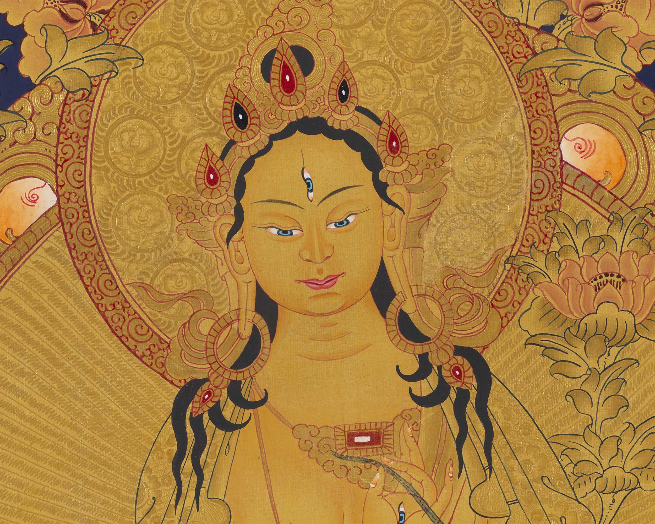 Gold Style White Tara | Traditional Tibetan Thangka | Wall Decors