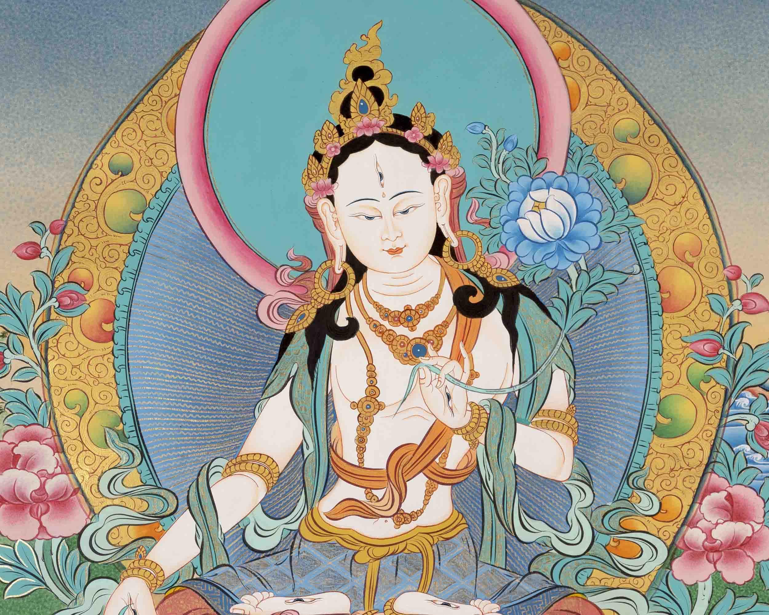 White Tara Thangka Painting | Religious Buddhist Art | Wall Decors