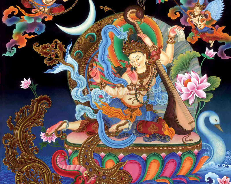 Goddess Saraswati Tibetan Buddhist Print | Buddhist Art For Home Decor