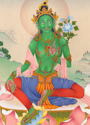 Green Tara Mantra Practice Giclee Print | Himalayan Tibetan Thangka Print Of Mother Tara