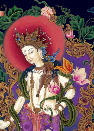 Tibetan Bodhisattva Padmapani Painting Print | Padmapani Lokeshwara Thangka Print