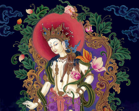 Tibetan Bodhisattva Padmapani Painting Print | Padmapani Lokeshwara Thangka Print