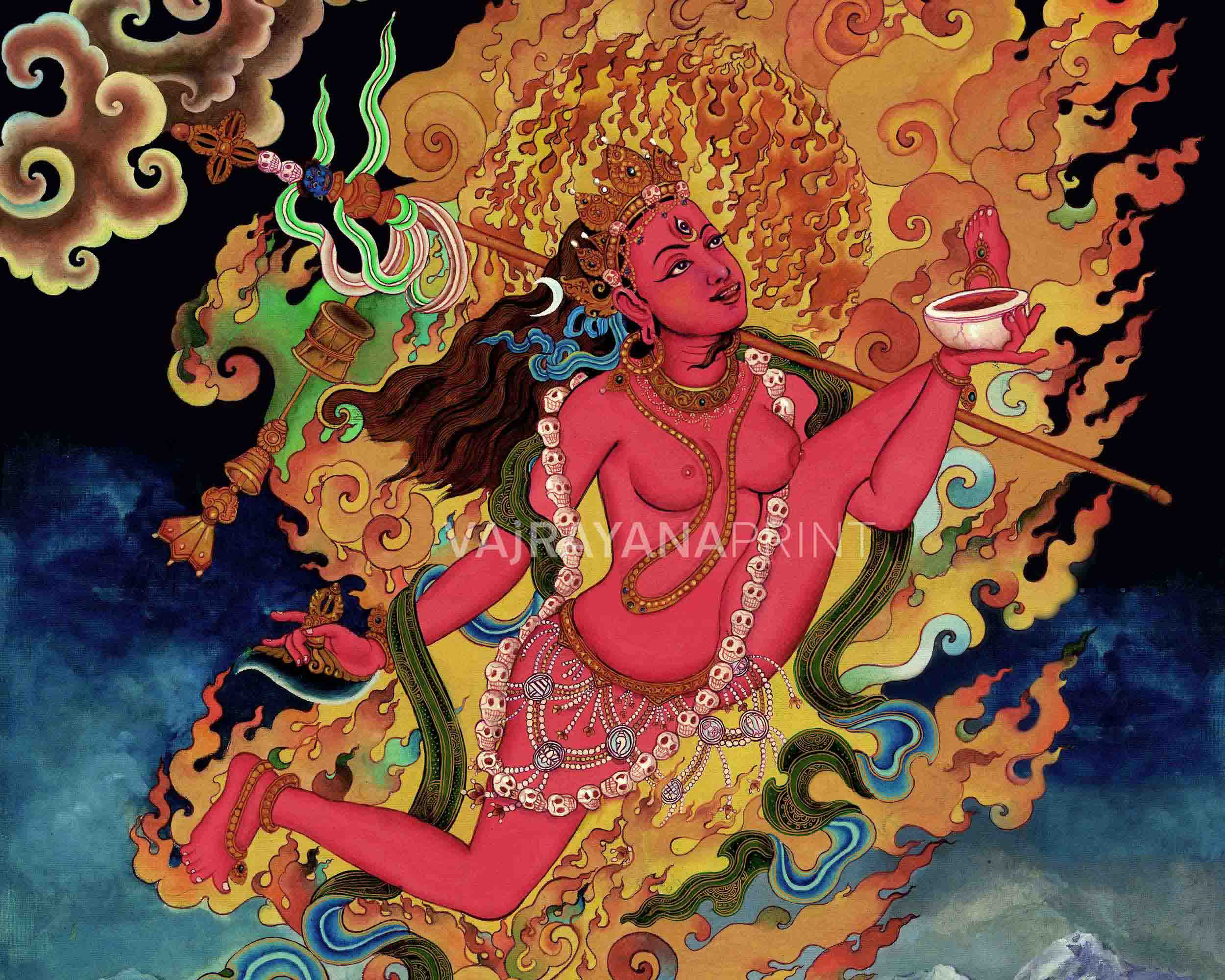 Red Dakini Vajrayogini Thangka Print | Buddhist Female Dakini Thangka Print