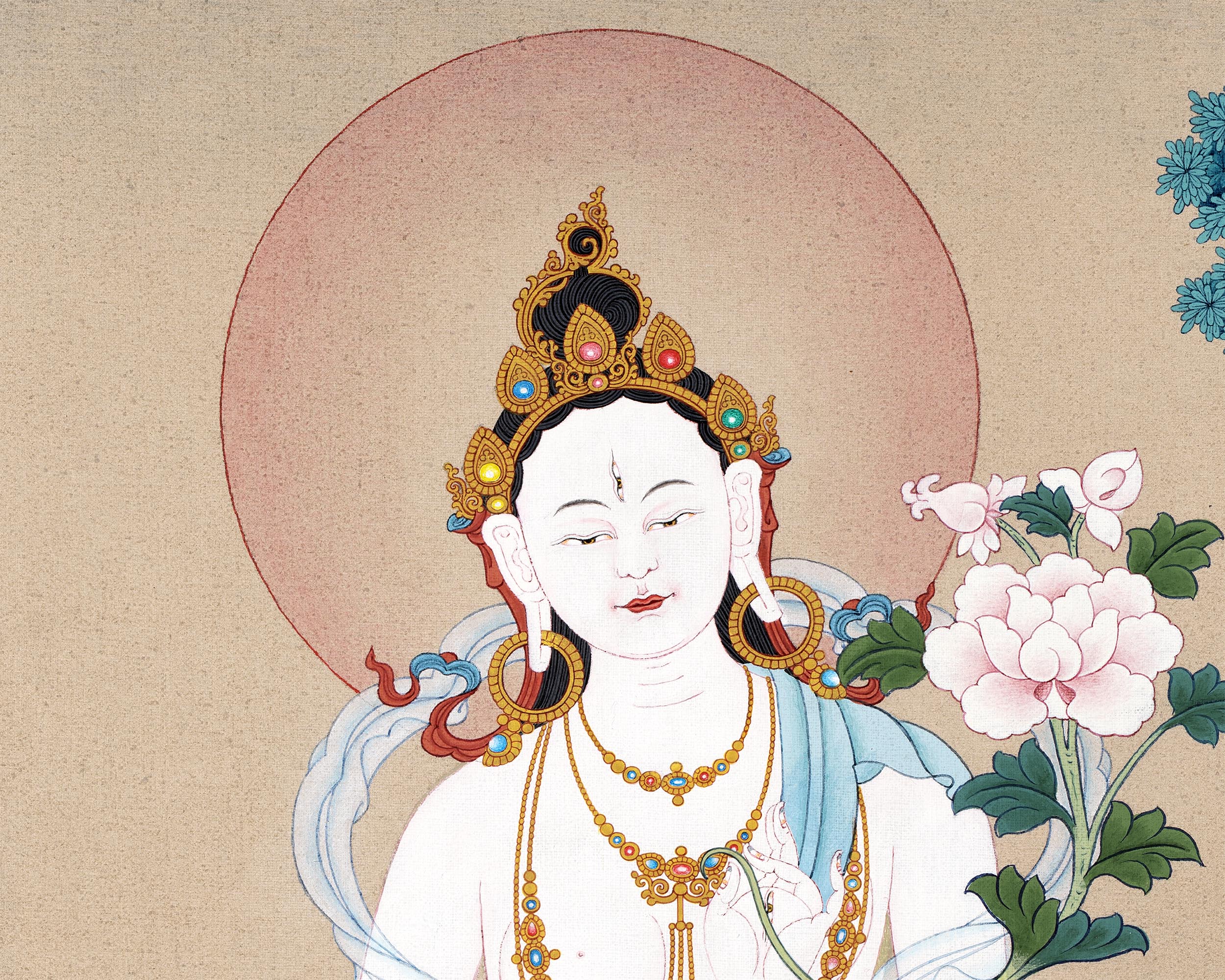 White  Tara Thangka | Tibetan painting in 24k Gold