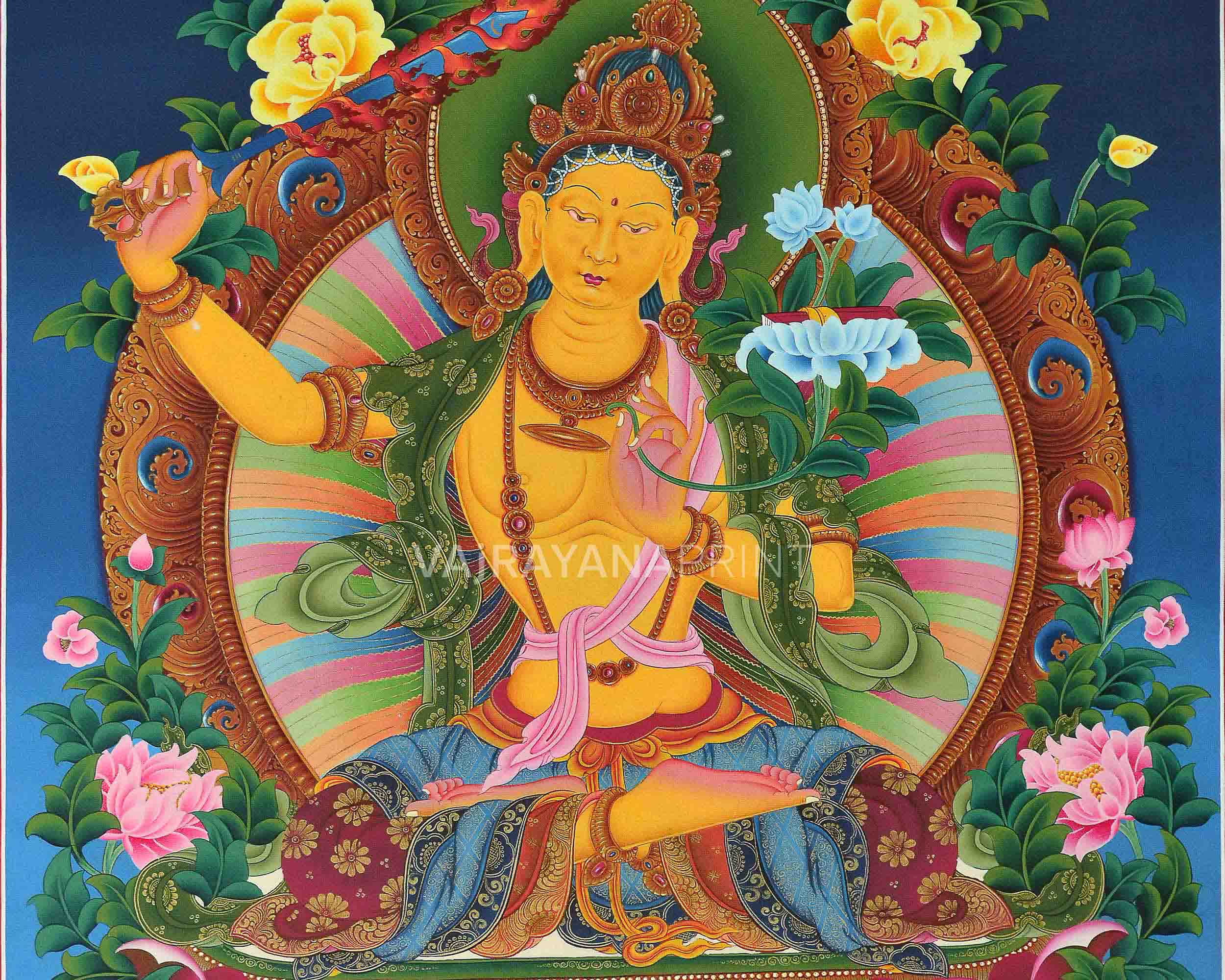 Manjushri Bodhisattva Thangka Print | Digital Canvas Print