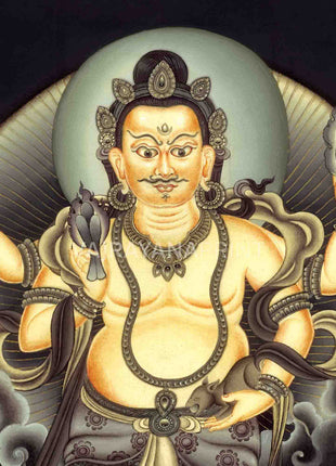 Dzambhala The God Of Wealth Thangka Print | Buddhist Spiritual Gift