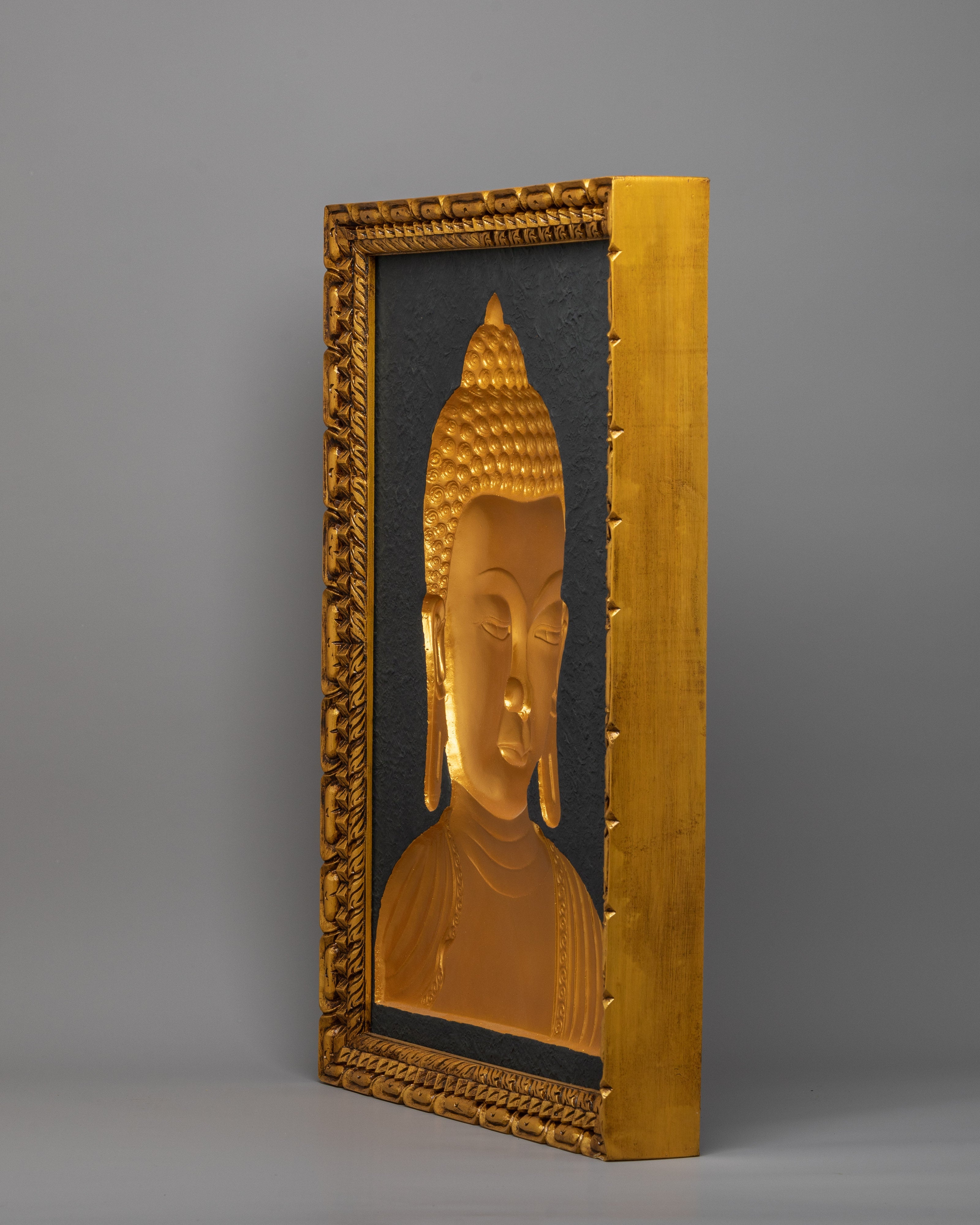 Wooden Buddha Head Thangka | 24k Gold Plated on Deity Head