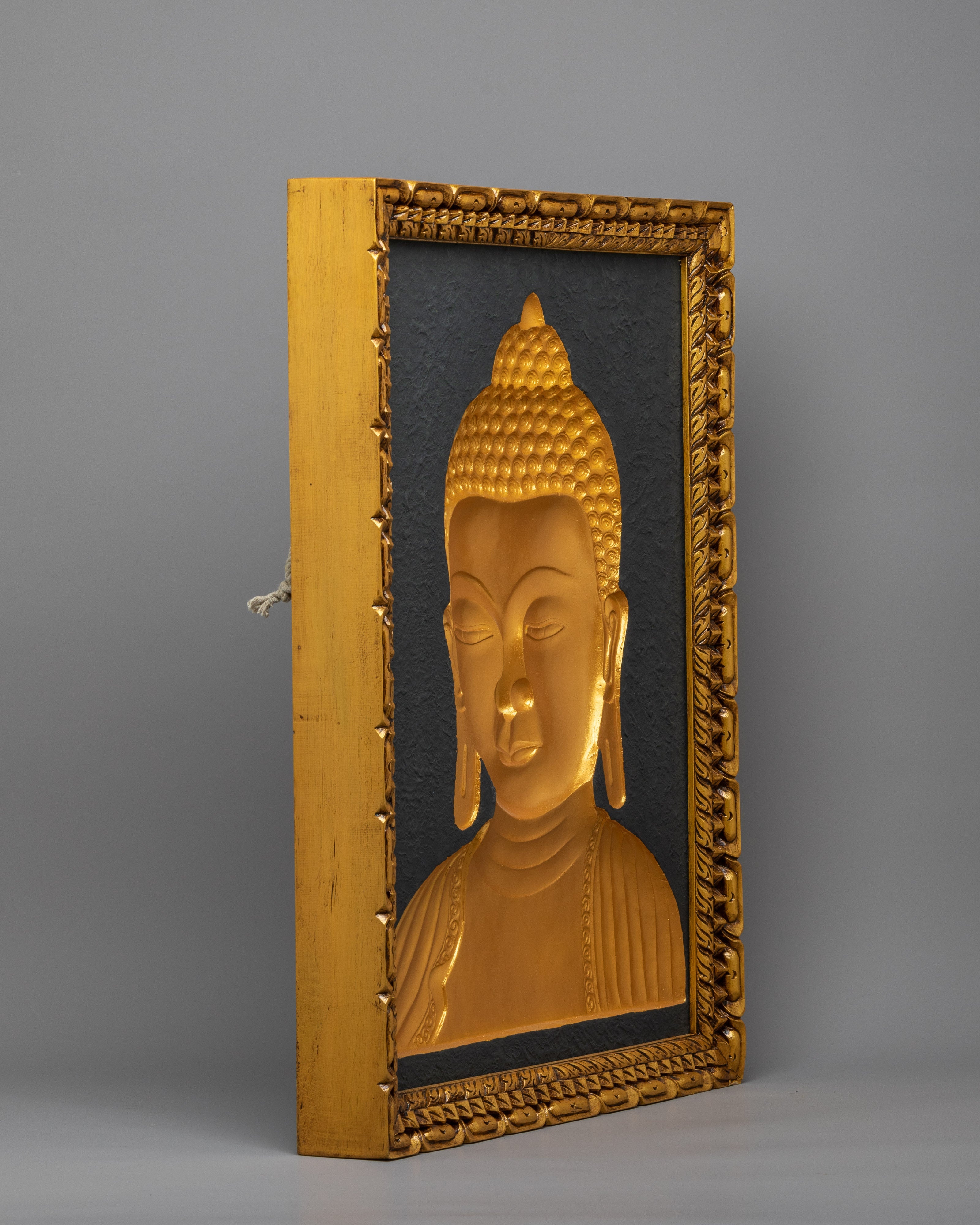 Wooden Buddha Head Thangka | 24k Gold Plated on Deity Head