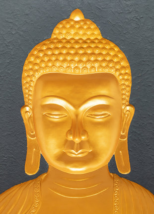 Wooden Buddha Head Thangka | 24k Gold Plated on Deity Head