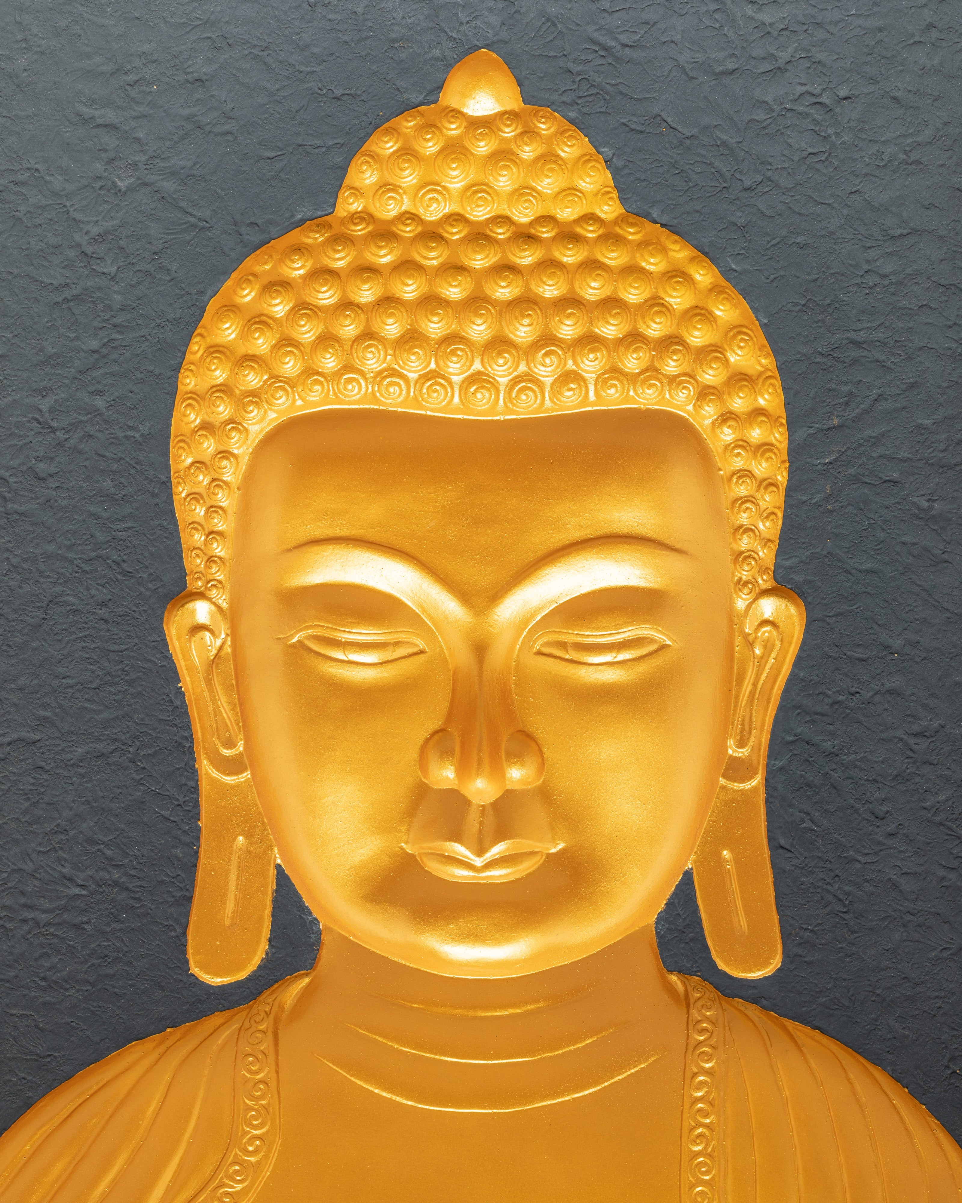 Wooden Buddha Head Thangka | 24k Gold Plated on Deity Head