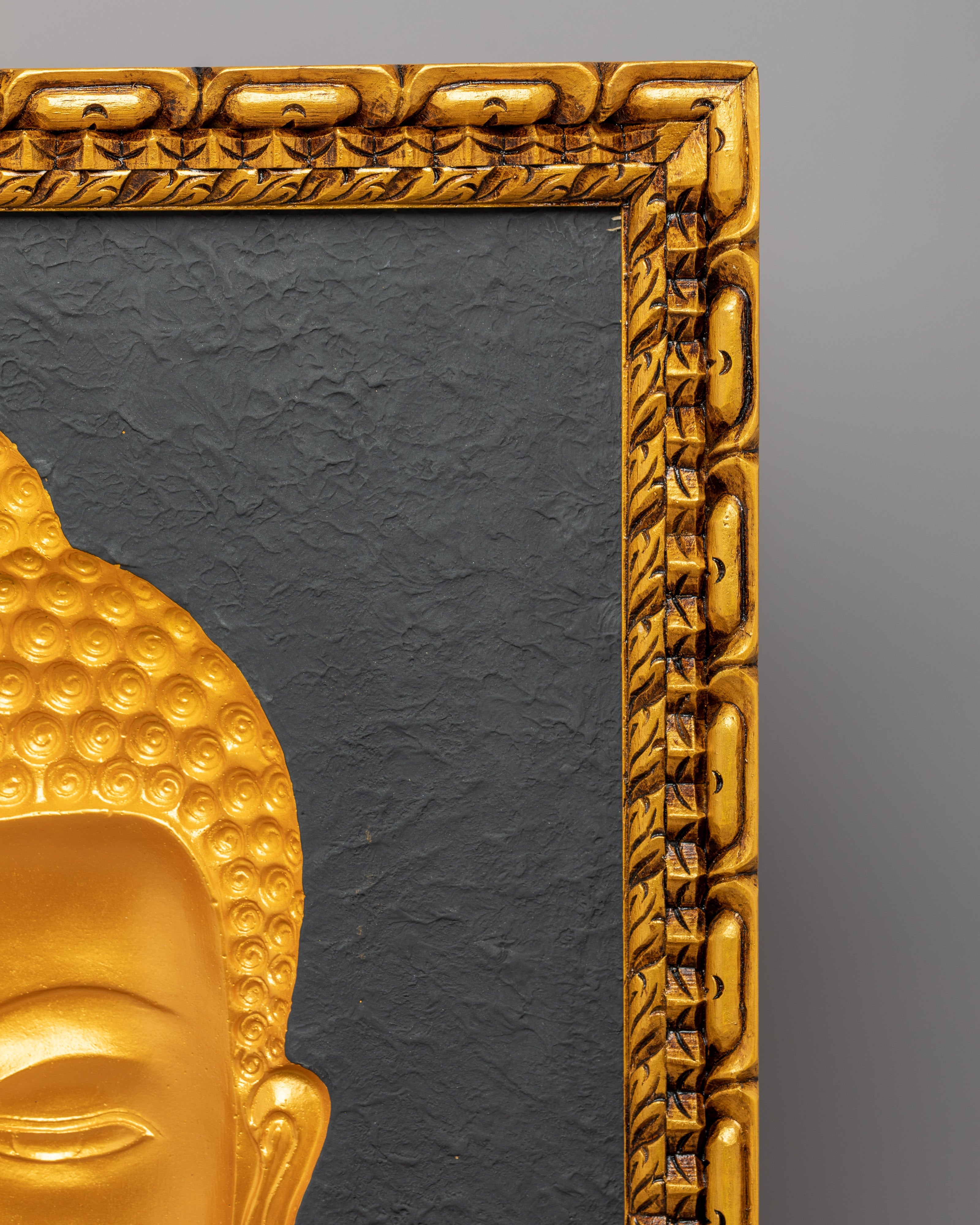 Wooden Buddha Head Thangka | 24k Gold Plated on Deity Head