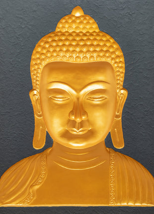 Wooden Buddha Head Thangka | 24k Gold Plated on Deity Head