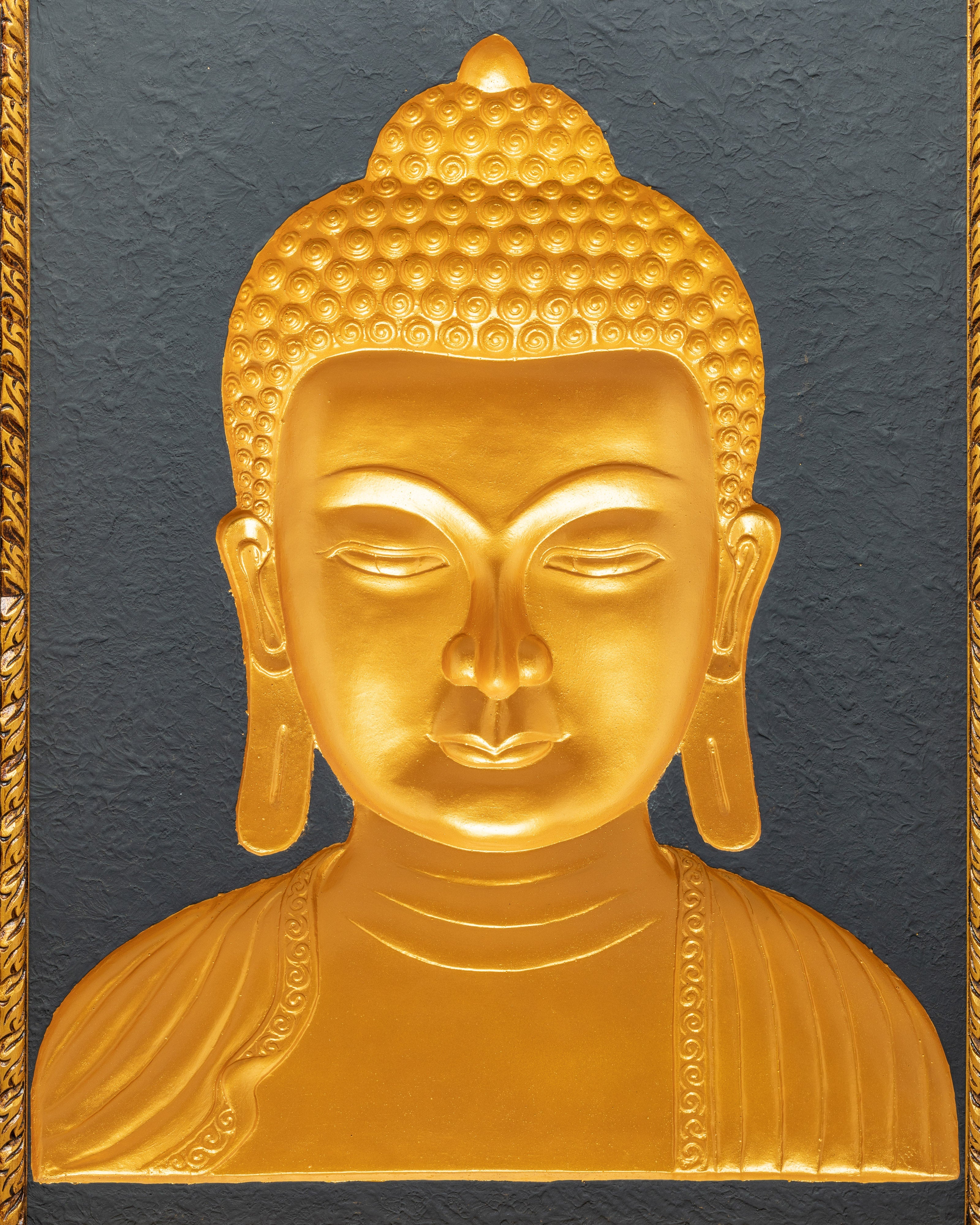 Wooden Buddha Head Thangka | 24k Gold Plated on Deity Head