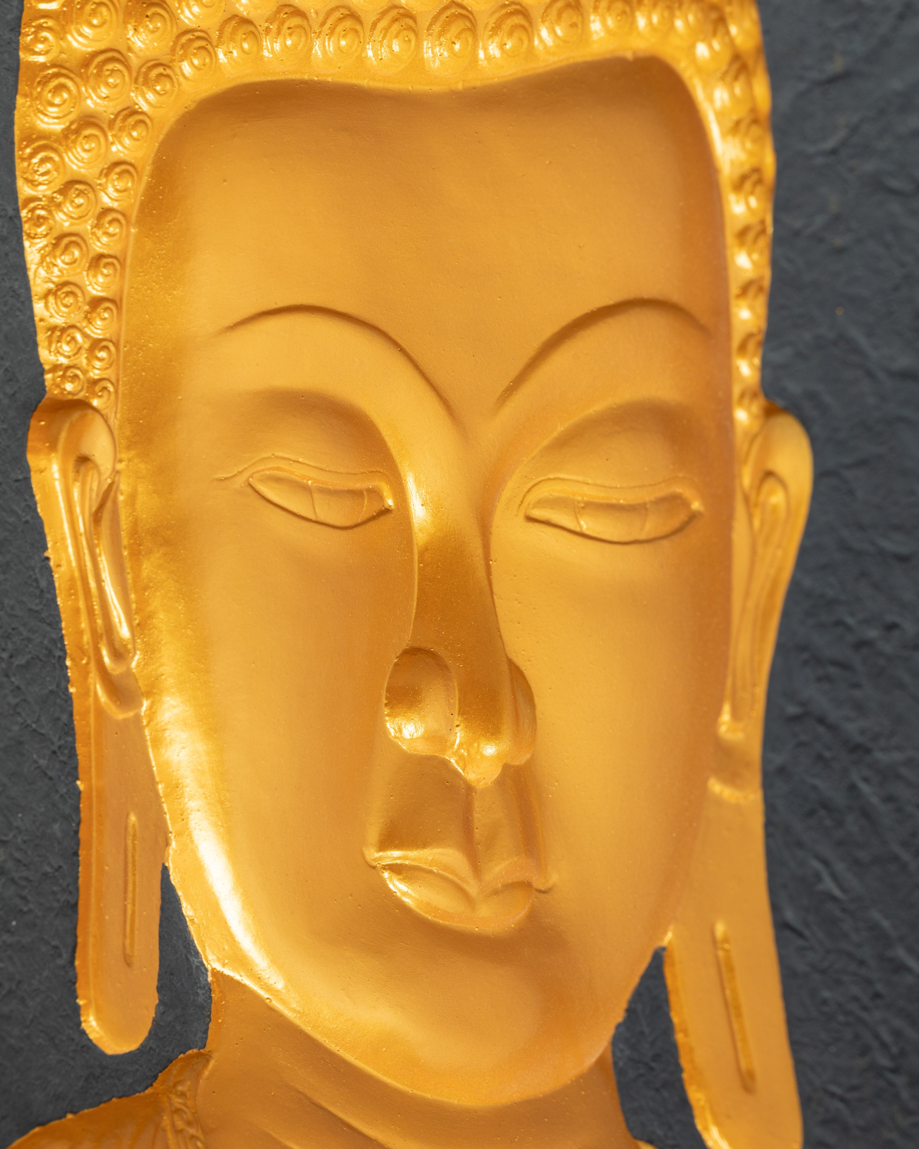Wooden Buddha Head Thangka | 24k Gold Plated on Deity Head