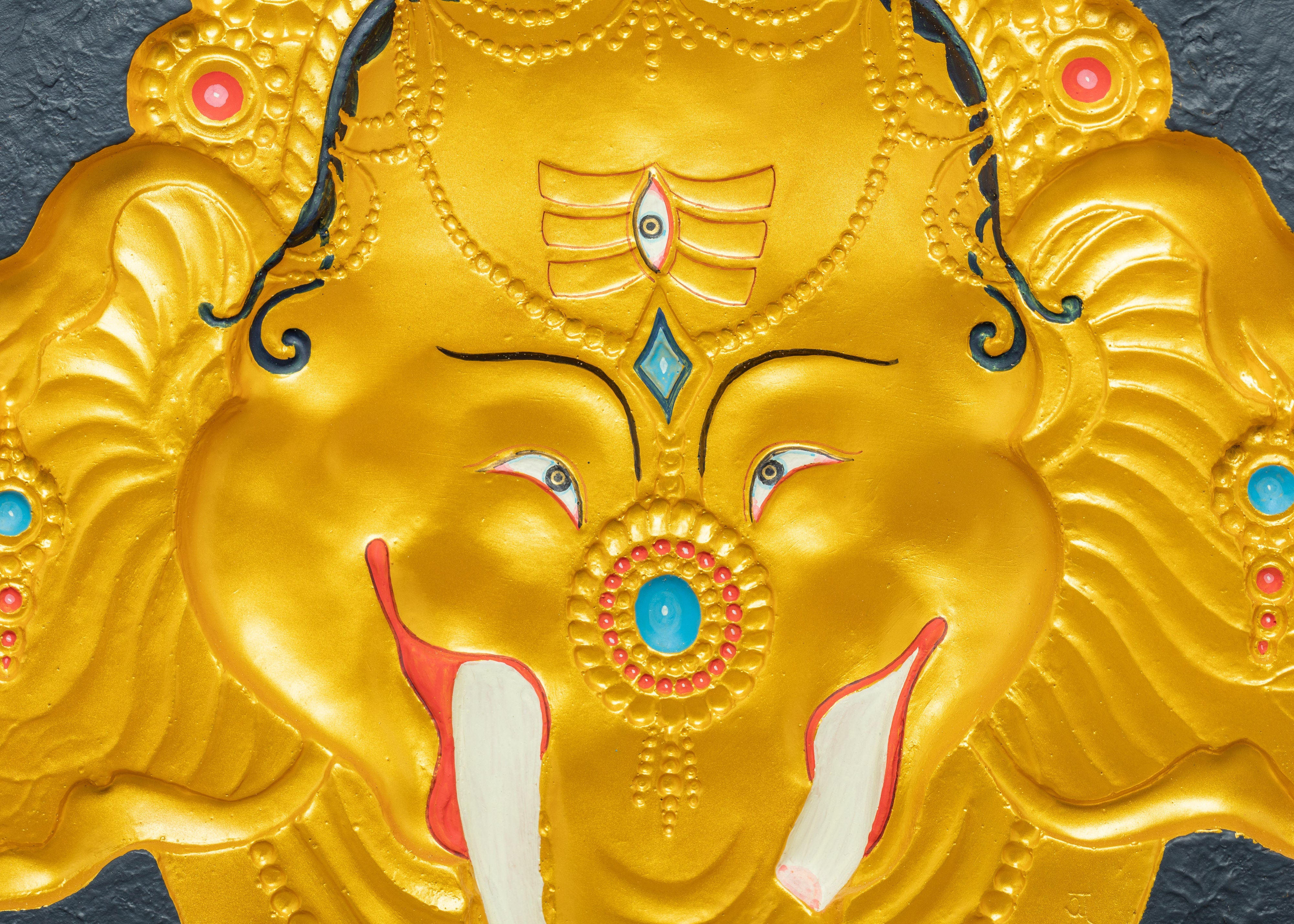 Ganesh Head Wooden Thangka | Wall Hanging Art