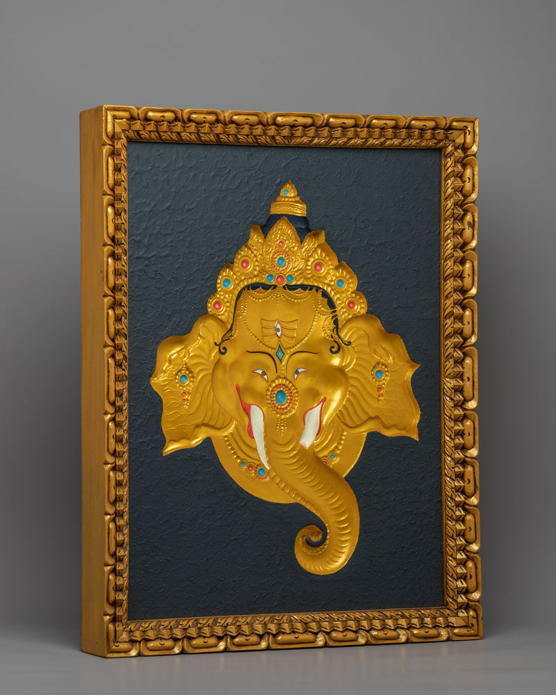 Ganesh Head Wooden Thangka | Wall Hanging Art